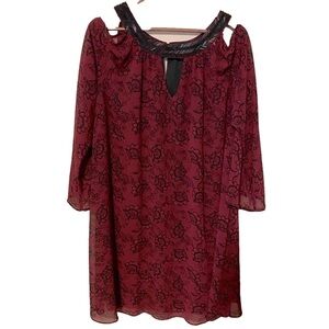 Holiday dress. Beaded detail at neck and cuff. Cold shoulder. XL